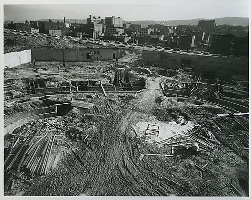 Civic Arena construction site, facing south (2)