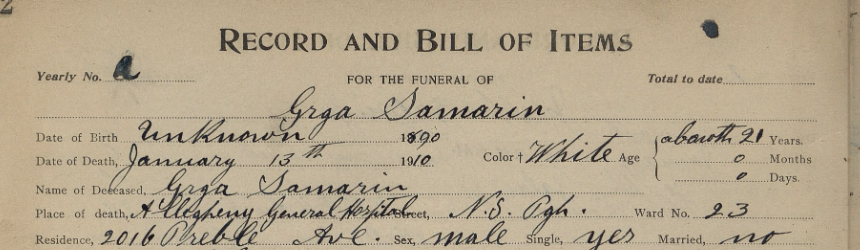 John Lorkovich Undertakers Record Book